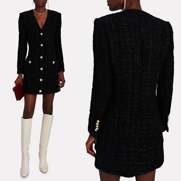 Veronica Beard Kenai Sparkly Boucle Tweed Mini Dress Black Faux Pearl Buttons - Picture 8 of 9